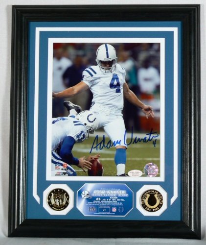 Adam Vinatieri Framed Autographed/Hand Signed Indianapolis Colts 8x10 Photomint with Gold Coins