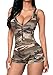 Makkrom Womens Sexy V-neck Sleeveless Camouflage Romper Shorts Bodysuit