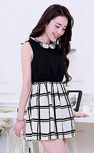 ワンピース ノースリーブ モノトーン チェック ツートン ミニスカート 格子 チュニック シフォン マキシ マキシ丈 エレガンス カジュアル オールインワン セットアップ 結婚式 ２次会 夏物 秋物 可愛いスカーフ付き R040