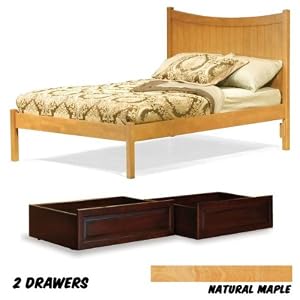 Manhattan Platform Bed Queen with Open Foot Rail with 2 Raised Panel Bed Drawers (Natural Maple) (48.25\”H x 63.13\”W x 84.50\”D)