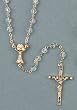 Rosary - First Communion -3x5mm Imitation Pearl Oval Beads - MADE IN ITALY - Gift Box Included , Gold Plated