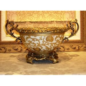 Porelain Bowl with Brass Handles