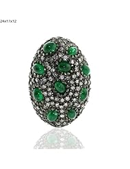 Natural Emerald Gemstone Oval Shape Bead Finding Sterling Silver Vintage Style Jewelry