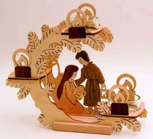 Nativity Scene Wooden German Christmas Candle Holder Made in Erzgebirge Germany