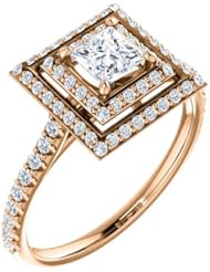 14K Rose Gold Princess Cut Diamond Double-Halo Ring -- LIFETIME WARRANTY