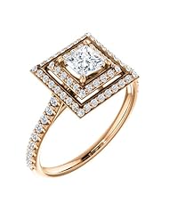 18K Rose Gold Princess Cut Diamond Double-Halo Ring -- LIFETIME WARRANTY