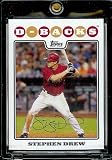 2008 Topps Baseball Cards # 8 Stephen Drew - Arizona Diamondbacks - MLB Baseball Trading Card in a Protective Screw Down Display Case