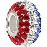 Dazzling Red White and Blue Crystal Pave Patriotic Sterling Bead for European Charm Bracelet