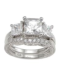 Cubic Zirconia Cz Three Stone Wedding and Engagement Ring Set Size 10 by 