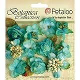 Petaloo Botanica Minis Decorative Flower, 1-Inch, Teal, 11-Pack