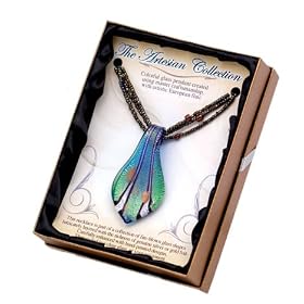 Blue Green Art Glass Pendant w/ 2 Necklaces Gift Boxed