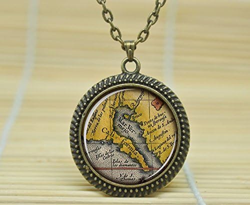 Fashion Jewelry Vintage Map Necklace Vintage Map Pendant Vintage Map Jewelry Glass Cabochon Necklace A1249