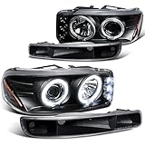 GMC Sierra Yukon Projector Halo LED Headlights+Bumper Lights Black