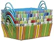 Bright Cotton Fabric Covered Striped Medium Cases with Leatherette Handles 16"x12"x5.25" Set of 6