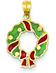 14K Gold Red and Green Enameled Wreath Pendant Charm