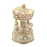 Laxury 3-horse Carousel Music Box, Green&yellow&groudcoat Shade, Mp336IMAGE
