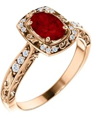 14K Rose Gold 7.00x5.00mm Oval Cut Chatham Created Ruby and Diamond Ring -- LIFETIME WARRANTY