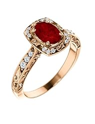 18K Rose Gold 7.00x5.00mm Oval Cut Chatham Created Ruby and Diamond Ring -- LIFETIME WARRANTY