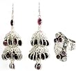 Ring and Earrings Silver Garnet Gem Jewelry