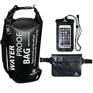 Set of 3 Premium Waterproof Bags -Dry Bag with Seals and Shoulder Strap, Waterproof Pouch with Waist Strap and Waterproof Phone Case -Protect your Valuables items in Any Water Activities! (Black, 10L)