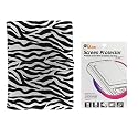 Premium Genuine Black & Silver Zebra Carrying Leather Case + Clear Reusable LCD Screen Protector for Amazon Kindle DX 9.7" 9.7-inch Wireless Reading Device