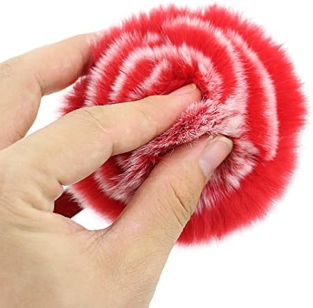 Ancerson New Luxury Elegant Lady Girl Women Stylish Mini Small Travel Portable Soft Fluffy Plush Rose Design Flip Folio Fold Dual Sides Compact Princess Make Up Makeup Mirror Charm Golden Metal Chain Ring (Red)