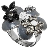 Adjustable Gray Flower Cocktail Ring sizeEmitations