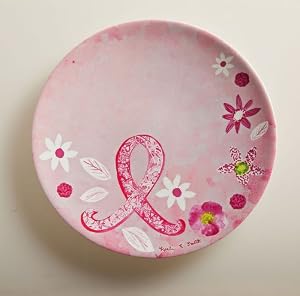 Eco Bamboo Round Salad Plate, Pink Ribbon Floral