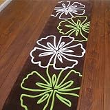 Brown Cream Lime Green Modern Hallway Carpet Runner Rugs 60cm x 220cm (2ft x 7ft 4'')