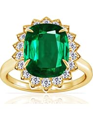 18K Yellow Gold Cushion Cut Emerald Ring With Sidestones (GIA Certificate)