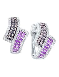1.53 cttw 14k White Gold Pink Diamond Chocolate Brown Diamond Huggie Hoop Earrings (Real Diamonds: 1.53 cttw)