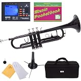 Mendini MTT-BK Black Lacquer B Flat Trumpet w/ Case, Accessories & Chromatic Tuner with Metronome