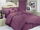 7Pcs King Purple Stripe Bed in a Bag Comforter Set