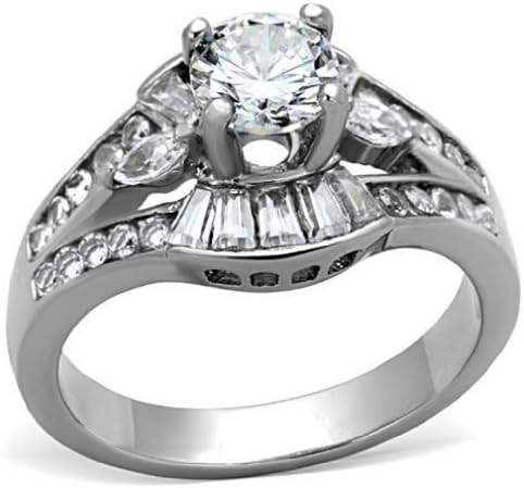 316L Stainless Steel 1.45 ct Solitaire Cubic Zirconia Engagement Cocktail Ring, Size 11