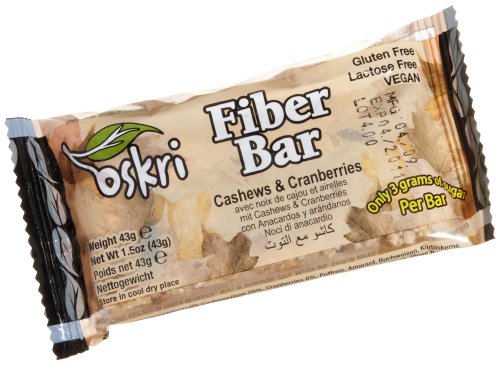Oskri Fiber Bar, Cashews and Cranberries, Gluten Free, 1.5-Ounce Bars (Pack of 20)