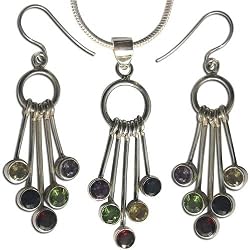 Pendant & Earring Set Sterling Silver Multi Gem Jewelry (gpers024)