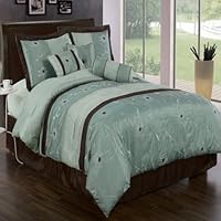 Grand Park Aqua-Blue Queen size Luxury 7 piece Bed-in-a-Bag inlcuding Comforter, skirt, Throw Pillows, Pillow Shams by Royal Hotel