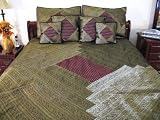 7P GOLD BROCADE DESIGNER INDIAN SARI BEDDING BEDSPREAD
