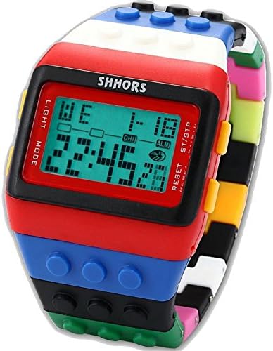 Rainbow Building Blocks Digital LED Light Ladies Men's Waterproof Sport Watch by Boolavard® TM UPICK (RED & BLACK)