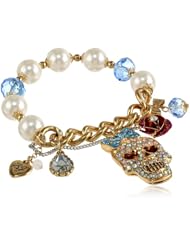 Betsey Johnson "Holiday Boxed" Gift Box with Skull Multi-Charm Half Stretch Bracelet, 7.5"