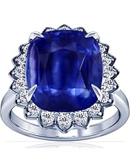 14K White Gold Cushion Cut Blue Sapphire Ring With Sidestones
