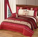 Double 3Pcs Luxury Red Patchwork Quilted Embroidered Bedspread Set Size 240cm x 260cm, Amaya