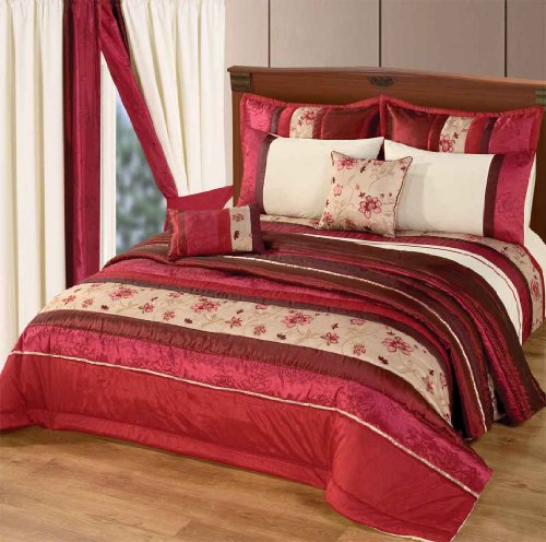 Double 3Pcs Luxury Red Patchwork Quilted Embroidered Bedspread Set Size 240cm x 260cm, Amaya