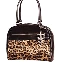 Retro Black Vinyl and Faux Leopard Bowler Bag with Anchor Hardware