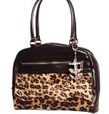 Retro Black Vinyl and Faux Leopard Bowler Bag with Anchor Hardware