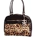 Retro Black Vinyl and Faux Leopard Bowler Bag with Anchor Hardware