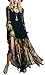 R.Vivimos Women Chiffon Flower Printing Split Asymmetrical Long Dresses
