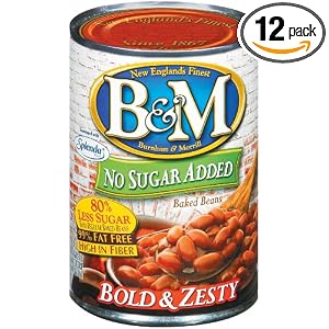B&M No Sugar Added Bold and Zesty Baked Beans, 16 Ounce Cans (Pack of 12) by B&M