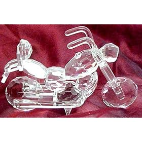 Stunning Cut Crystal Motorcycle Figurine Chopper Bike