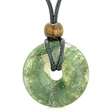 Amulet Magic Large Coin Shaped Donut Positive Powers Green Moss Agate Healing Lucky Charm Necklace